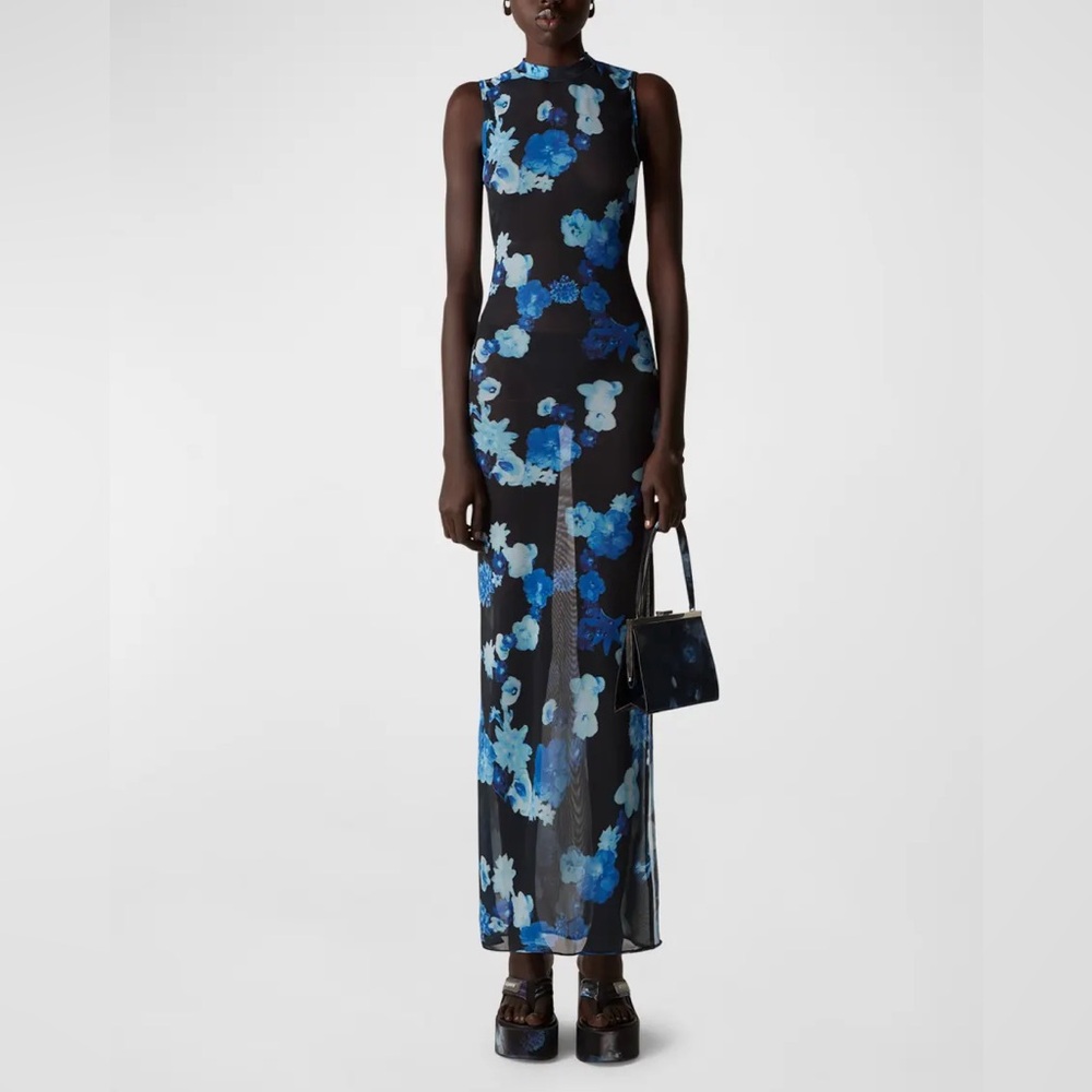 Coperni Blue and Black Floral Maxi Dress